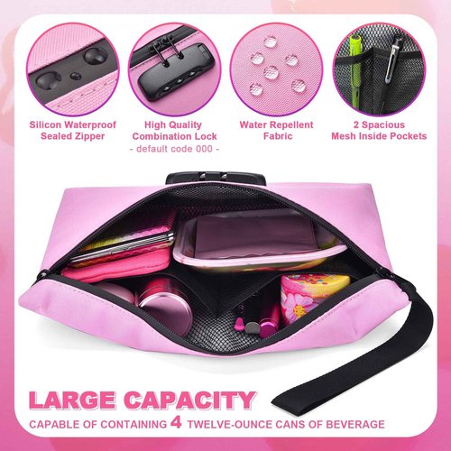 MAICHENG Lockable Storage Bag with 10 Accessories - Multi-Purpose Travel Organizer for Cosmetics, Medical Supplies & Documents, Unique Design, Ideal Gift for Women, Pink