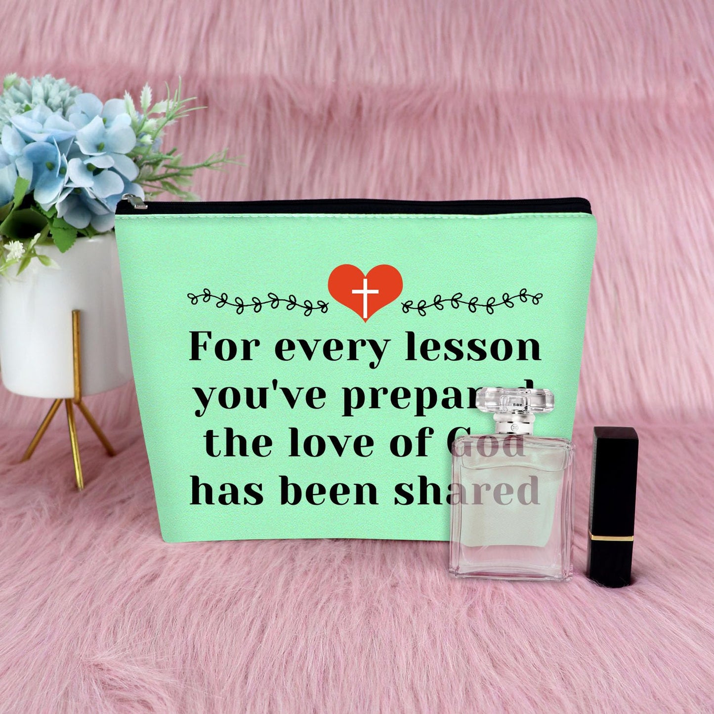 Sunday School Teacher Gift Makeup Bag Religious Gift for Women Teacher Appreciation Gift Cosmetic Bag Christian Gift for Her Funny Birthday Gift Thanksgiving Graduation Gift Travel Pouch（Green）