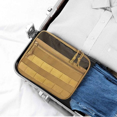 SUNRISING Tactical Toiletry Bag for Men Hanging Travel Toiletries Organizer Dopp Kit Toiletry Bags Shaving Hygiene Bag, Durable Bathroom Essentials Men's Toiletry Bag for Short Trips Camping - Khaki