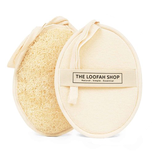 The Loofah Shop Bath Loofah Sponge, Exfoliating Body Scrubber, Shower Luffa for Men, Women and Kids Made of Eco-Friendly Natural Egyptian Loofah with Cotton Travel Pouch, 7" x 5.25" (2pack 4pcs)