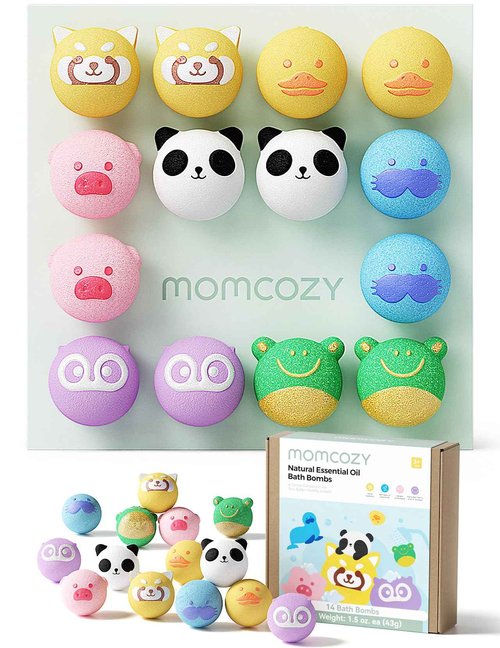 Momcozy 14-Pack Animal Bath Bombs with Essential Oil, Ideal Christmas Gift for Happy Educational & Fun Bath Time, Bath Bombs Kit with 7 Cute Animal Shapes, Ideal Gifts for Kids Girls Boys Toddler