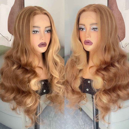 ZAVIDE Honey Blonde Lace Front Wig Body Wave Synthetic Wig Highlight Wigs For Women 180% Density Transparent Lace Frontal Wigs