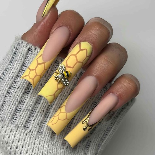 100PCS Nail Charms and Gems Gold Bee Yellow Flower for Nails Design，3D Daisy Y2k Nail Jewels Bulk Nail Art Decor Set