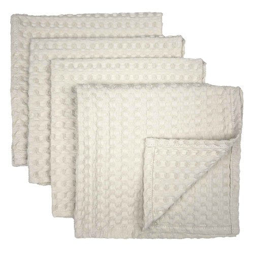 Lyssiatina Set of 4 Premium Quality Waffle Washcloths, 13 Inch Quick Dry Face Washcloth, Pure Cotton Natural Soft Makeup Towel, Shower Cloth for Face Body (Natural)