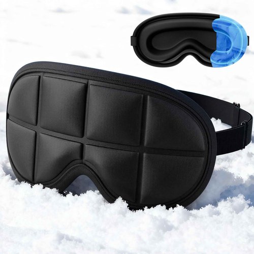 3D Cooling Sleep Mask with Double Coldfocus Gel - Frozen Cold Gel Eyes Mask with Contoured Blackout Hot & Cold Therapy for Women, Men Sleeping on Airplane Traveling for Migraine, Dry Puffy Eye,2 Packs