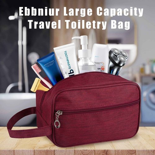 Ebbniur Toiletry Bag, Large Capacity Travel Bag for Toiletries, Waterproof Oxford Fabric Toiletry Organizer for Travel, Business Trips and Daily Use, Travel Essentials for Men or Women (Burgundy)