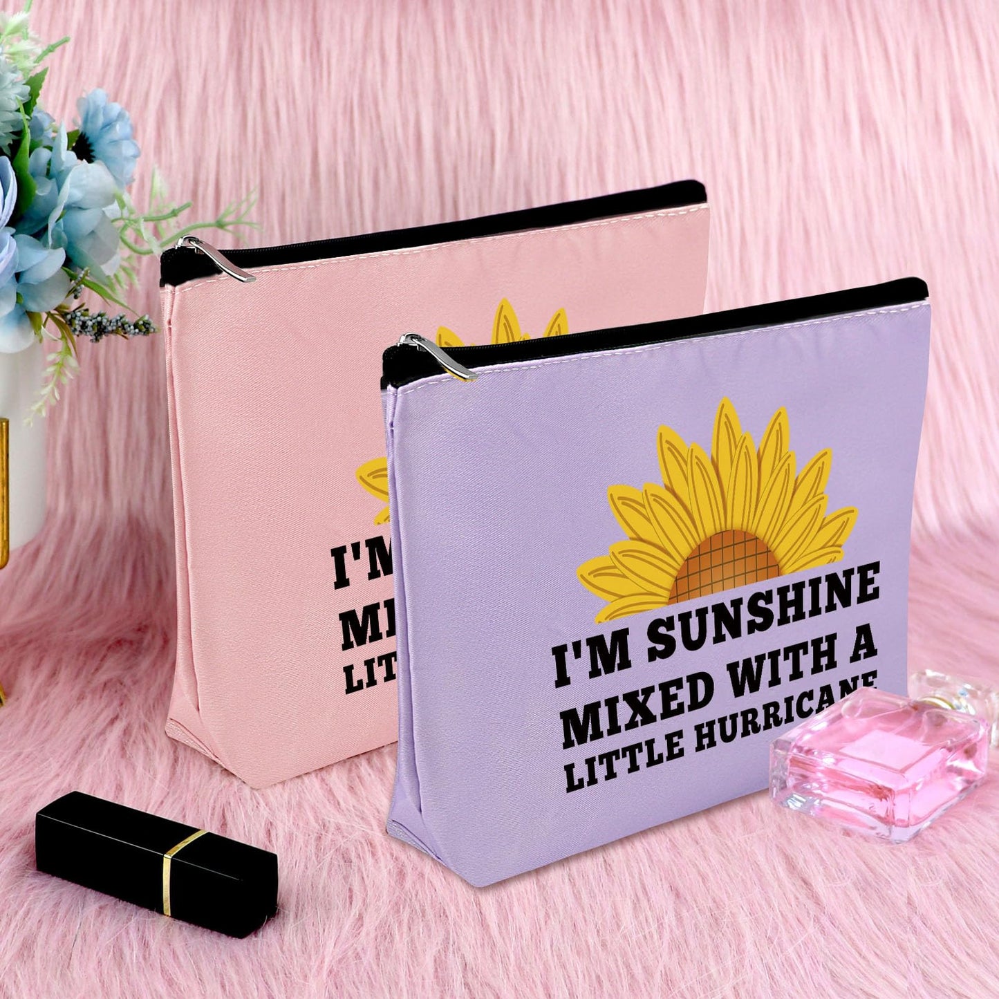 3Pcs Sunflower Lovers Gift Makeup Bag Inspirational Sunflower Gift Sunflower Cosmetic Bag Sunflower Themed Gift for Sister Daughter Best Friend Christmas Graduation Birthday Gift Travel Makeup Pouch