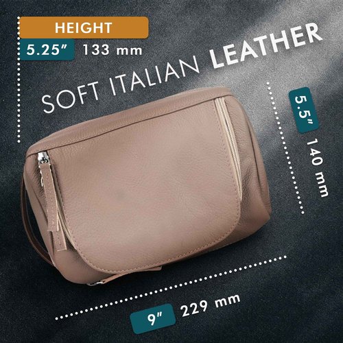 ELIZO Premium REAL Leather Toiletry Bag for Men Dopp Kitt Hanging Mens Toiletry Large TSA Toiletries Bag Shaving Grooming Bag Organizer Cream