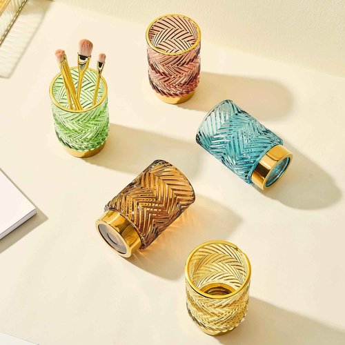 LEICURACE Makeup Brush Holder Organizer,Toothbrush Holders,Desk Pen Pencil Holder,Multifunctional Vintage Glass Brush Cup（A40-4-US）