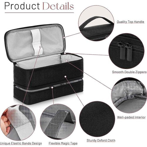 SunshineFace Double-Layer Travel Case For Shark Flex Style Large Shark Flex Style Case Airwrap Styler and Attachments, Portable Hair Dryer Case Hair Tools Travel Bag Organizer, Black