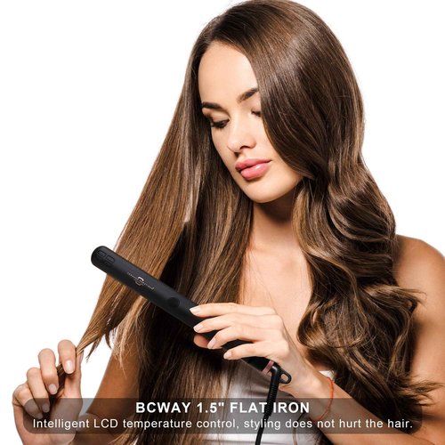 Straightener and Curler 2in1 with LCD Display 15s Fast Heating Ultra hot for American and African Hair Constant high Heat Adjustable Temperature Healthy Styling Tool for All Hairstyles (Rose Gold)