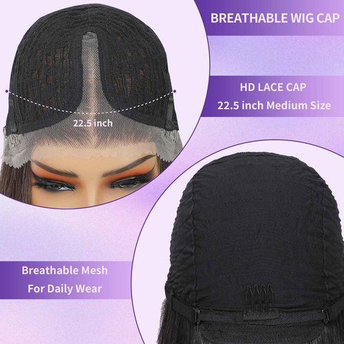 Synthetic Lace Front Wig Pre Cut Lace Glueless Wig Wear And Go 13X4X1 Inch HD Lace Layered Wig Pre Plucked Pre Bleached Glueless Wig Synthetic Wigs For Women Auburn Brown Black Root（2/30）26 Inch