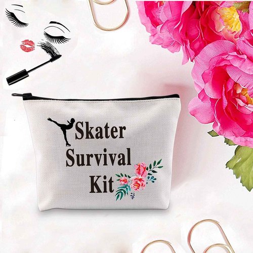 PXTIDY Skater Survival Kit Cosmetics Bag Figure Skater Gift for Women Ice Skate Zipper Pouch Graduation Gift Skating Makeup Bag