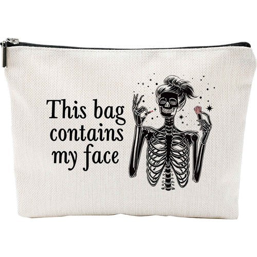 Goth Make Up Bags For Women, Toiletry Bags For Traveling Women, Small Makeup Pouch, Make Up Travel Bag Organizer, Skeleton Cosmetic Travel Bag Spooky Funny Gifts For Women (A16)