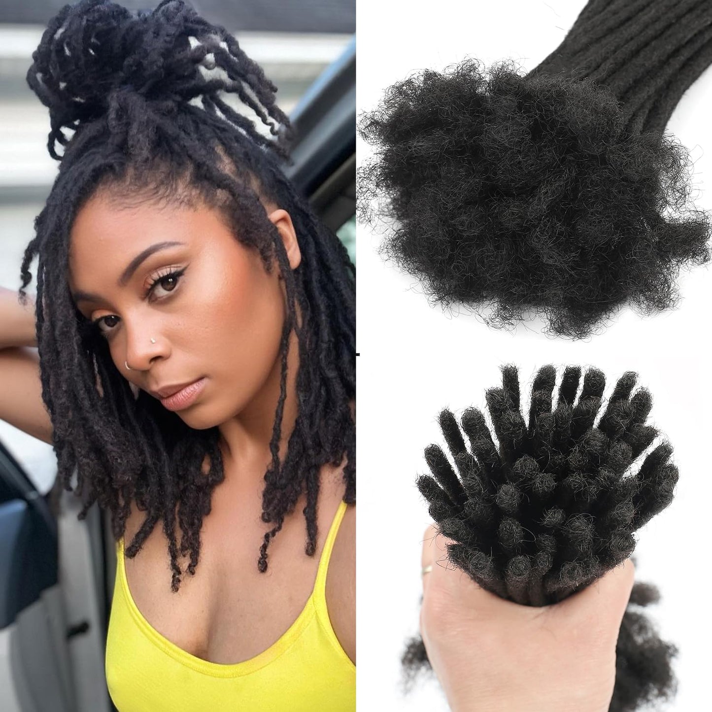 Dreadlock Extensions Human Hair 10 Strands Locs Extensions Real Human Hair, Natural Black for Women Men Full Handmade Permanent Locs Can Be Dyed and Bleached