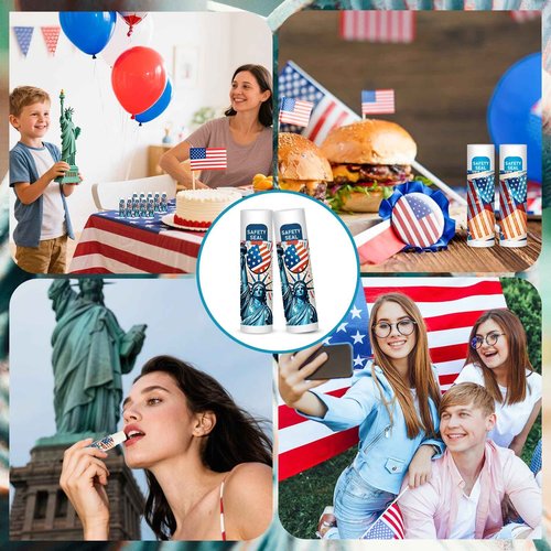 Patriotic Flag Statue of Liberty Lip Balm 60 Pack, 4th of July Party Favors, Moisturizing Lip Balm Bulk for New York Party Favors, Patriotic Freedom Day Gifts for Women Men