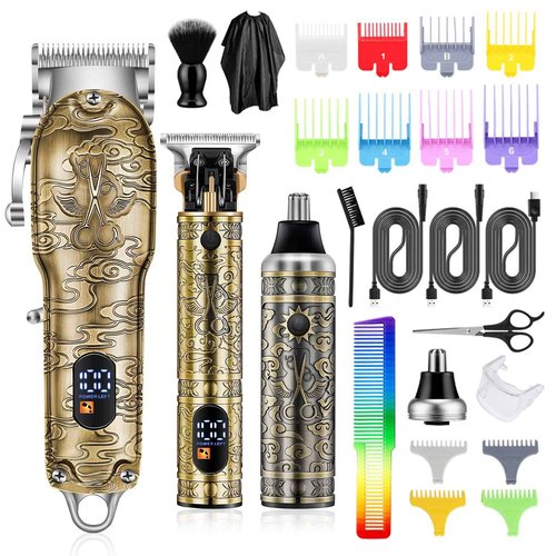 MOTLATA Professional Hair Clipper for Men Electric Hair Trimmer T-Blade Trimmer Cordless Mens Beard Trimmers Nose Hair Trimmers Three Types Barber Clippers Rechargeable Men Hair Cutting Grooming Kit