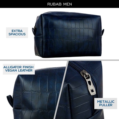 RUBAB MEN Toiletry Bag Set of 2| Vegan Leather, Navy & Tan Shade | Waterproof Travel Pouch Kit for Men & Women