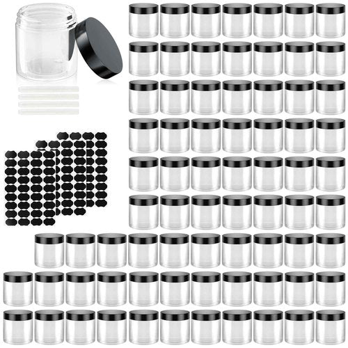 90 Pack 4 Oz Plastic Containers with Lids, OBKJJ Clear Travel Size Leak Proof Makeup Travel Containers BPA Free Cosmetic Slime Jars for Lotion, Cream, Body Butter, Makeup, Ointments (90)
