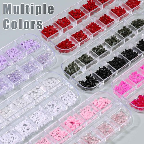 1 Box Black Mini Bow Nail Charms,3D Resin Bows Charms Cute Flat Back Nail Bow Tiny Bowknot with Pickup Tools for Women Nail Decoration Crafts DIY