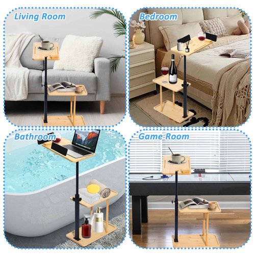 3 Layer Bath Tub Tray Table, Liftable Freestanding Bamboo Bath Tray Caddy for Tub Against Wall, Bath Table Tray Tub Shelf Bathroom Organizer Shelf for Luxury Spa and House Warming New Home