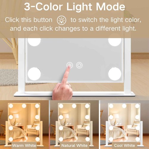 IBRIGHTSO Hollywood Vanity Mirror with Lights, Lighted Makeup Mirror with Lights, 3 Color Lighting Modes, Dimmable, 5X Magnification Mirror, Smart Touch Control,360°Rotation(12in, White)