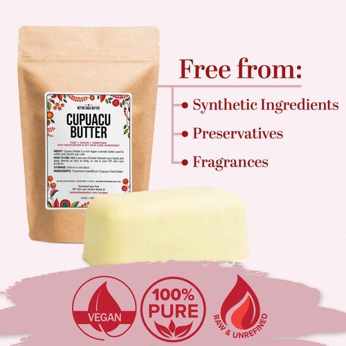 Cupuacu Butter Raw, Pure & Unrefined for Hair Growth & Dry Skin on Body and Face - Brazilian Body Butter Base for DIY Lotion and Soap Making - Cupuaçu Butter 16 oz