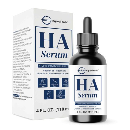Hyaluronic Acid Serum with Vitamin B5, C, E, Witch Hazel, & Centella – 4 FL OZ | Active Hydrating Serum | 4 Types of HA at 2% | Skin + Face Hydration & Moisture Support* | Oil Free, Fragrance Free