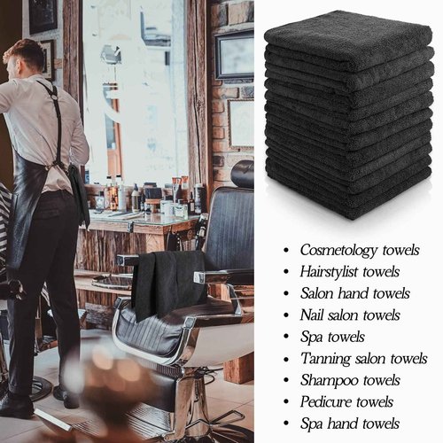 26 Packs of Bleach Proof Salon Towels Absorbent Microfiber Towels Bleach Resistant Salon Hand Towels for Gym, Bath, Spa, Shaving, Shampoo, Home Hair Drying, 16 x 28 Inches (Black)
