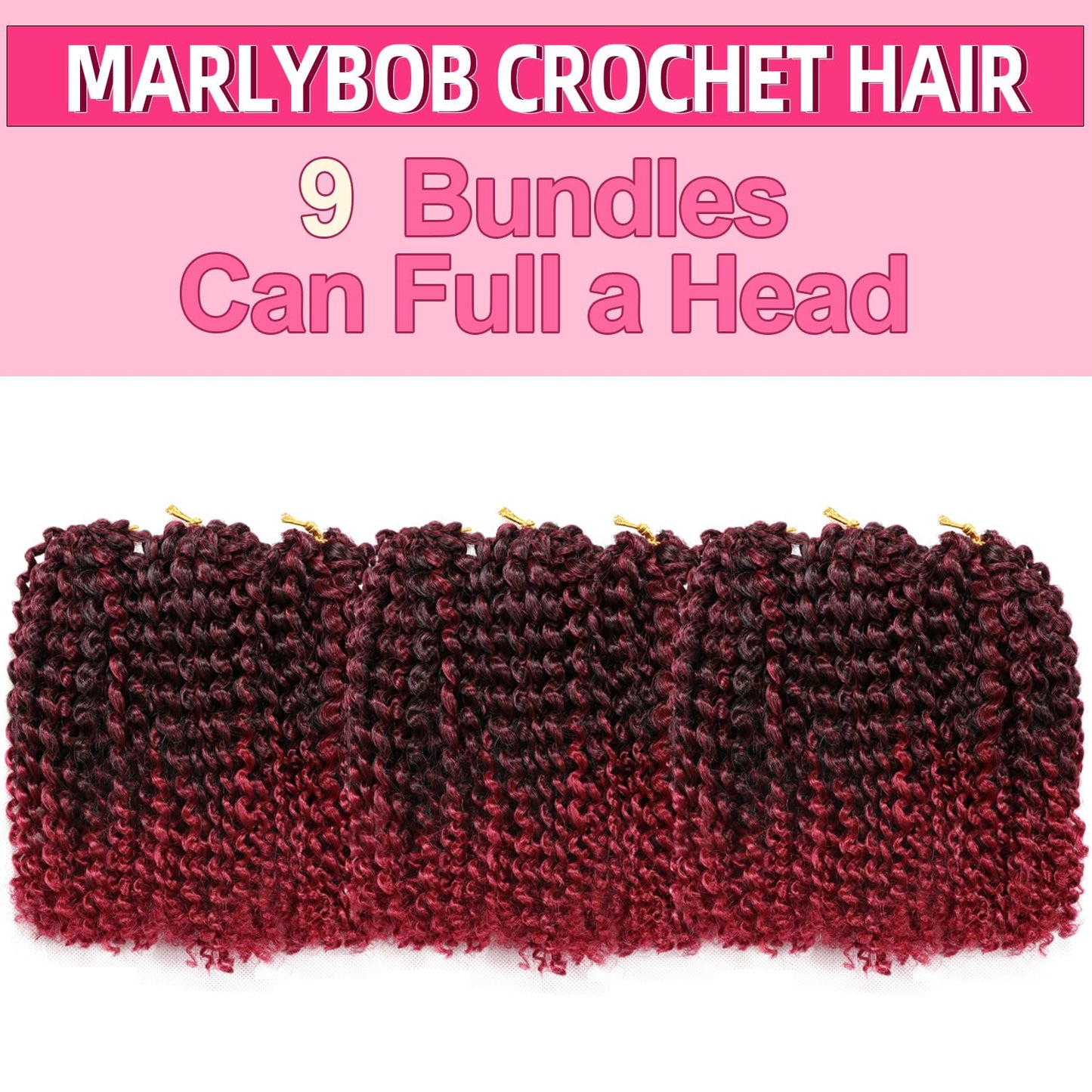 8 Inch Short Passion Twist Hair Marlybob Crochet Hair 9 Small Bundles Kinky Curly Crochet Hair Short Crochet Braids Jerry Curly Kinky Twist Crochet Braiding Hair (9Bundles8Inch, 1B/Burgundy)