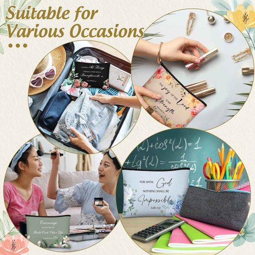 Jetec 30 Pcs Christian Gift for Women Religious Mother's Day Gifts Cosmetic Bags Inspirational Bible Verse Pencil Pouch Makeup Bags with Zipper for Travel Women Mother Sister(Morandi Style)