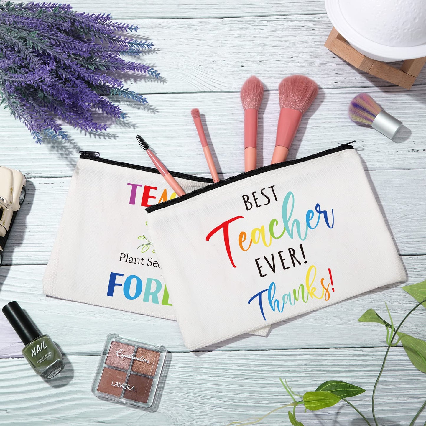 15 Pieces Teacher Appreciation Gifts Teacher Makeup Pouch Cosmetic Bag Teacher Thank You Gifts for Women Travel Toiletry Case Pencil Bag with Zipper for Teacher, 3 Styles (Tree)