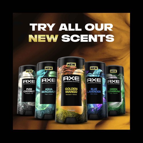 AXE Fine Fragrance Collection Deodorant Stick Golden Mango 4 count with 48H Freshness and Odor Protection Deo Stick Infused With Mango, Mandarin, and Vetiver Essential Oils 2.6 oz