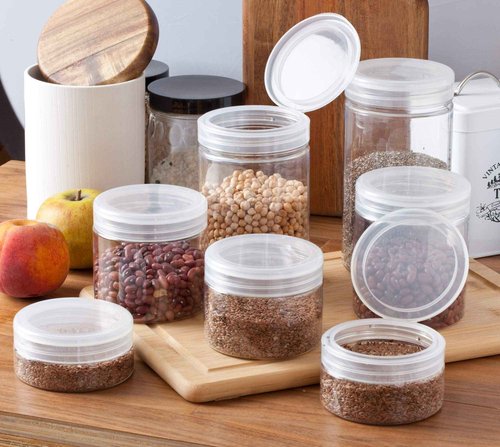 12 oz Clear PET Plastic Jar with Clear Natural Flip Top (12 Pack) + Spatulas