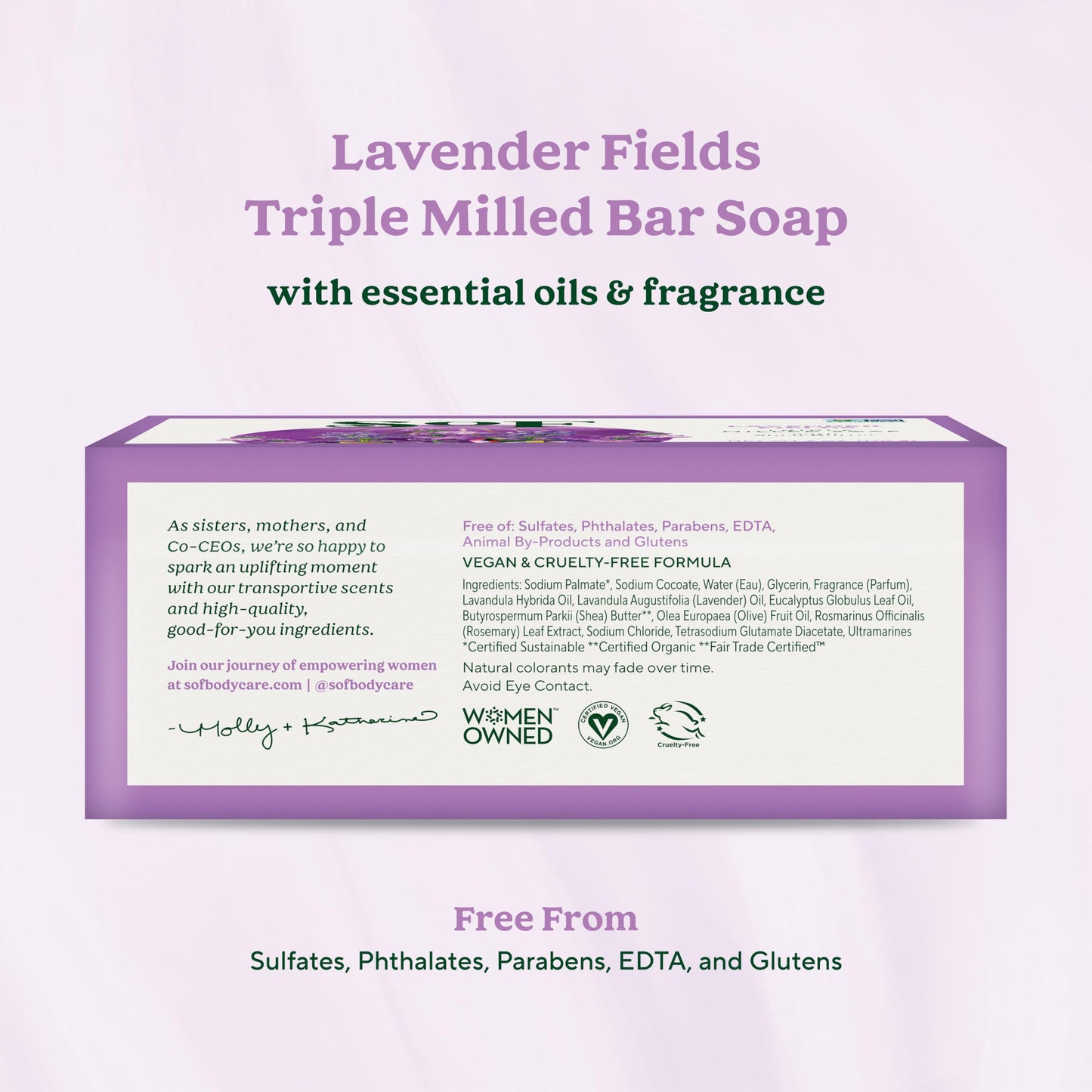 South Of France Lavender Fields Bar Soap by SoF Body Care (Formerly Body Care) | Triple-Milled Soap with Shea Butter + Essential Oils| Vegan, Non-GMO Body Soap | 6 oz Bar | 6 Bars