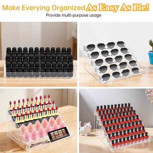 Nimiah Nail Polish Organizer Holder - 7 Layers Nail Supplies Rack Holds up to 96 Bottles Clear Acrylic Display Shelf for Eyeglass Essential Oils Ink Storage