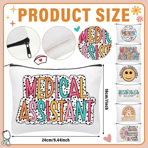 Kacctyen 12 Pcs Christmas Medical Assistants Gifts for Women 6 Boho Makeup Bag 6 Badge Holder Retractable Badge Reels Medical Assistant Appreciation Gift for MA Doctor Nurse Rn Accessories Essentials