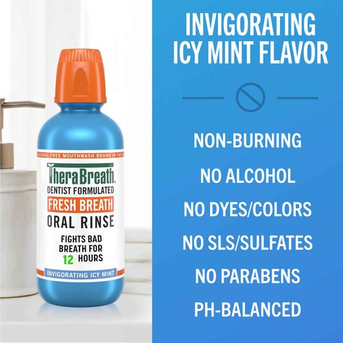 TheraBreath Fresh Breath Oral Rinse, Invigorating ICY Mint Flavor, Dentist Formulated and ADA-Accepted Mouthwash for Bad Breath pH-Balanced, Alcohol Free & Non-Burning, 1 Liter