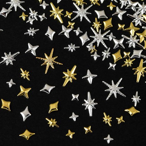 OPMADM 2500Pcs Star Nail Charms, Silver & Gold Nail Charms Bulk for DIY 3D Nail Art Charms & Charms for Nails Design