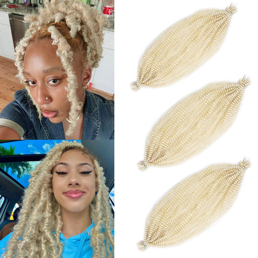 12 Inch 3 Packs Pre-Separated Springy Afro Twist Hair Pre Fluffed Wrapping Hair For Soft Locs Blonde Spring Twist Hair Natural Marley Twist Braiding Hair Synthetic Extension (12 Inch 3Pcs,613#)