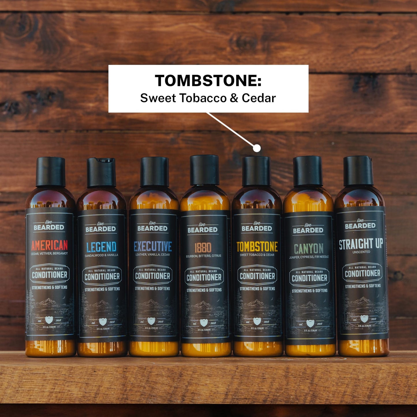 Live Bearded: Beard Conditioner - Tombstone - Facial Hair Conditioner - 8 oz. - Strengthens and Softens - All-Natural Ingredients with Biotin, Coconut Oil, Argan Oil, and Caffeine - Made in the USA