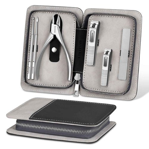IBUNEERLY Manicure Set, Nail Cutters Set with Travel Leather Case, Professional Manicure Tools for Thick Nail & Ingrown Nail, Nail Cutters for Men and Women, Silver