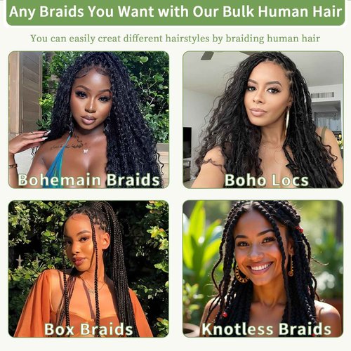 Human Braiding Hair for Boho Braids 120g 12A Deep Water Wave Bulk Human Hair Knotless Boho Braiding Curly 100% Virgin No Weft Extensions Bohemian Braids 3 Bundles/Pack Natural Color 14 Inch