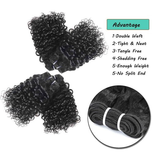 JTdebade Curly Wave Human Hair bundles 10+12 Inch 12A Grade Brazilian 100% Virgin Hair Weave Bundles Human Hair for Black Women (10'' 10'' 12'' 12'')
