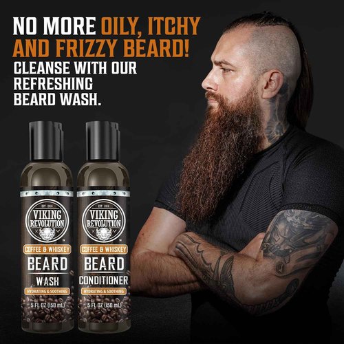Viking Revolution Beard Wash and Beard Conditioner for Men + Coffee-Whiskey Deodorant for Men - With Argan Oil and Jojoba Oil, Beard Softener and Strengthener Beard Care - Deodorant Men Aluminum Free