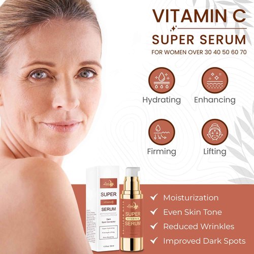 Live Healthy Super Vitamin C Serum for Woman over 70 - Super C Serum with Peptides, Hyaluronic Acid - Brightening, Anti Aging, Lifting & Firming, Wrinkle & Age Spots Reduction - Made in USA | 30ml