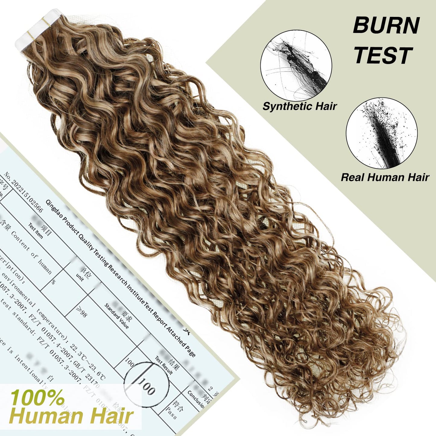 Easyouth Curly Tape in Hair Extensions Human Hair Blonde Tape in Extensions Human Hair Medium Brown Highlighted Honey Blonde Tape in Curly Hair Extensions Natural Curly 20Inch 50g 20pcs