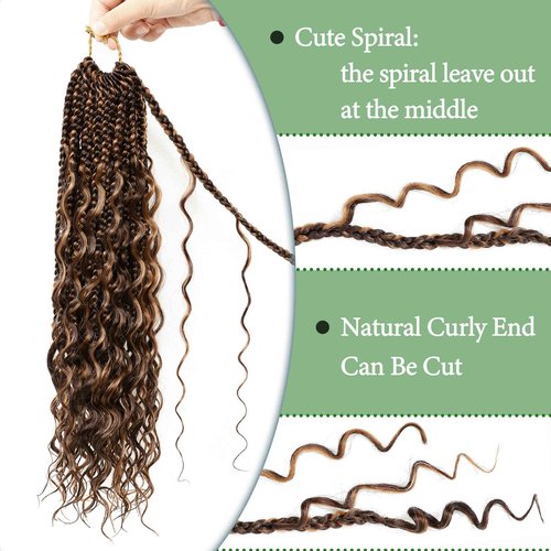 Eerya 8 Packs Boho Goddess Box Braids Crochet Hair for Black Women 16 inch Pre-looped Bohemian Crochet Box Braids With Curly Ends Synthetic Crochet Hair Extensions (16 inch, P4/30)