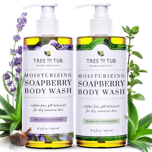 Tree to Tub Lavender and Peppermint Body Wash Sensitive Skin Dry Skin pH Balanced Moisturizing Body Wash Hydrating Sulfate Free Vegan Body Soap for Women & Men Organic Shea Butter Natural Aloe Vera