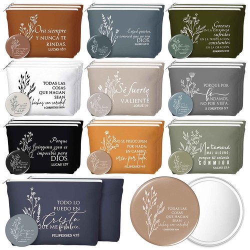 Kacctyen 30 Sets Christmas Religious Gifts Makeup Bags Spanish Christian Gifts for Women Bulk Bible Verse Advent Calendar Regalos Cristianos para Mujer for Canvas Pouch Compact Mirrors (Boho Color)